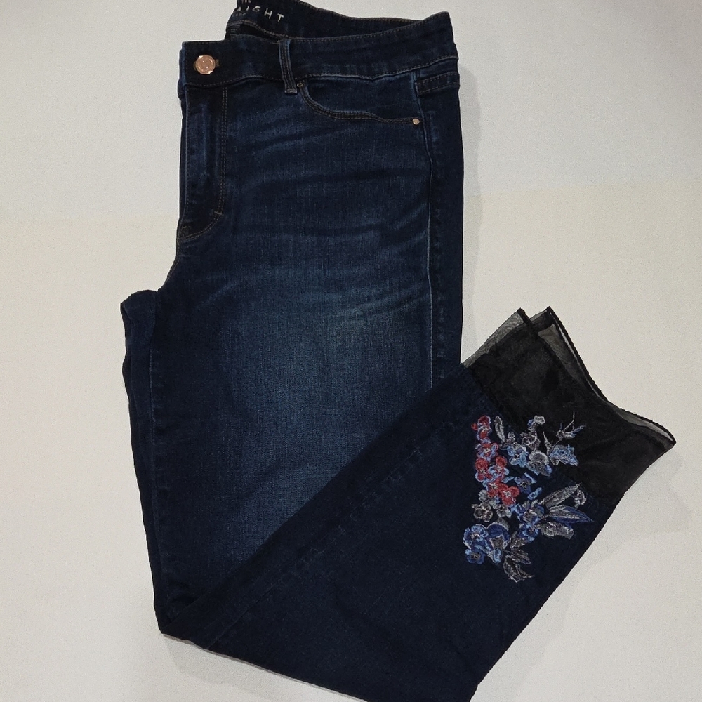 White House Black Market Dark Blue Embroidered Jeans